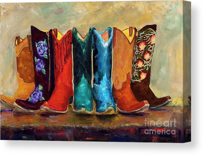 Cowboy Boots Canvas Print featuring the painting The Girls Are Back In Town by Frances Marino