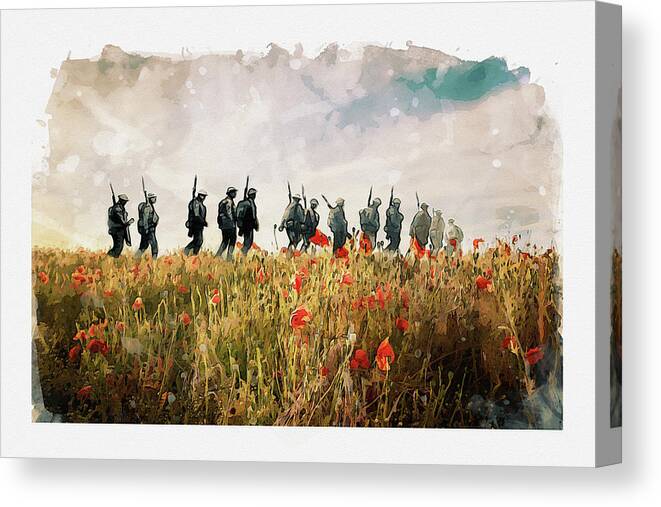 Soldiers And Poppies Canvas Print featuring the digital art The Last March by Airpower Art