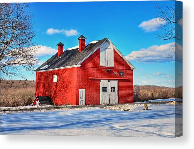 Red Canvas Print featuring the photograph The Locust Barn by Monika Salvan