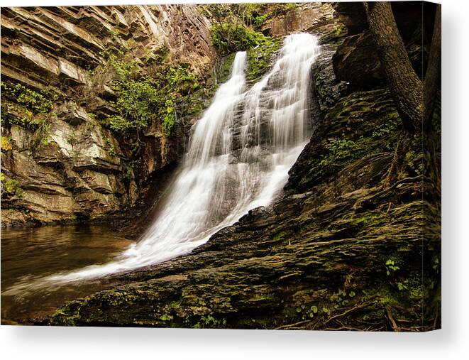 Lower Cascades Waterfall Canvas Print featuring the photograph The Lower Cascades in Hanging Rock State Park Danbury North Carolina by Bob Decker