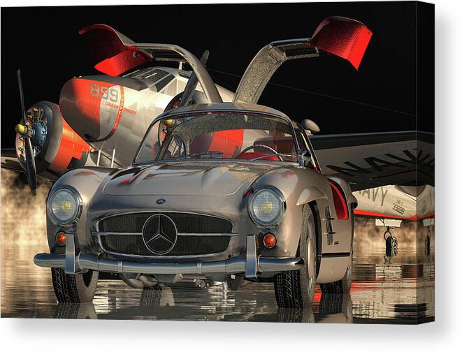Mercedes-benz Canvas Print featuring the digital art The Mercedes 300SL Gullwing is the Classic Car by Jan Keteleer