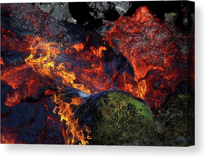 Volcano Canvas Print featuring the photograph The moss and the flame by Christopher Mathews