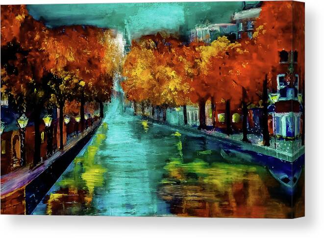 Autumn Canvas Print featuring the painting The November Canal by Lisa Kaiser