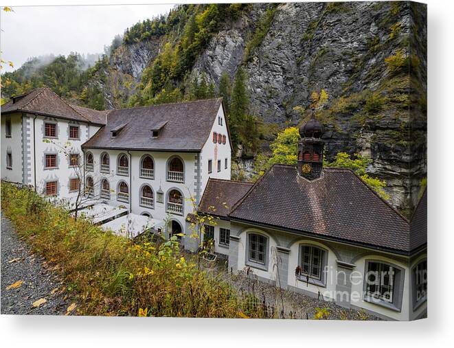Building Canvas Print featuring the photograph The Old Bath House of Pfaefers by Eva Lechner
