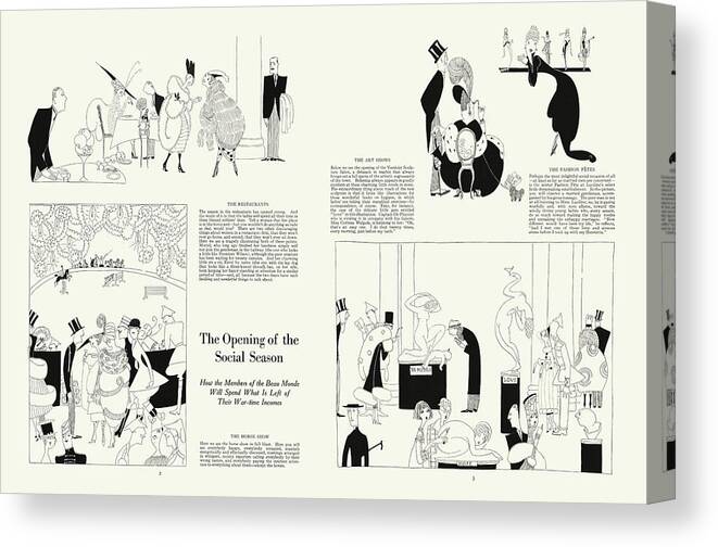 Anne Fish Canvas Print featuring the drawing The Opening of the Social Season, from High Society By Anne Fish by Ikonographia - Anne Fish