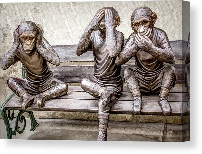 Monkeys Canvas Print featuring the photograph The Philosophical Monkeys, Original by Marcy Wielfaert
