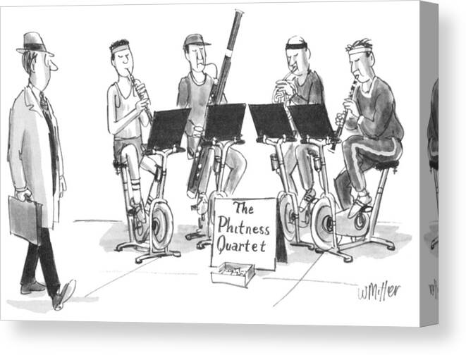 Captionless Canvas Print featuring the drawing The Phitness Quartet by Warren Miller