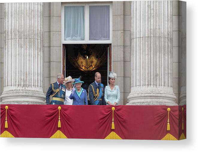 Raf Canvas Print featuring the photograph The Queen waves at the crowds by Andrew Lalchan