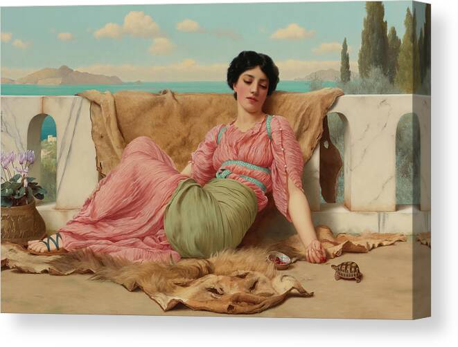 Quiet Canvas Print featuring the painting The quiet pet by John William Godward by Mango Art