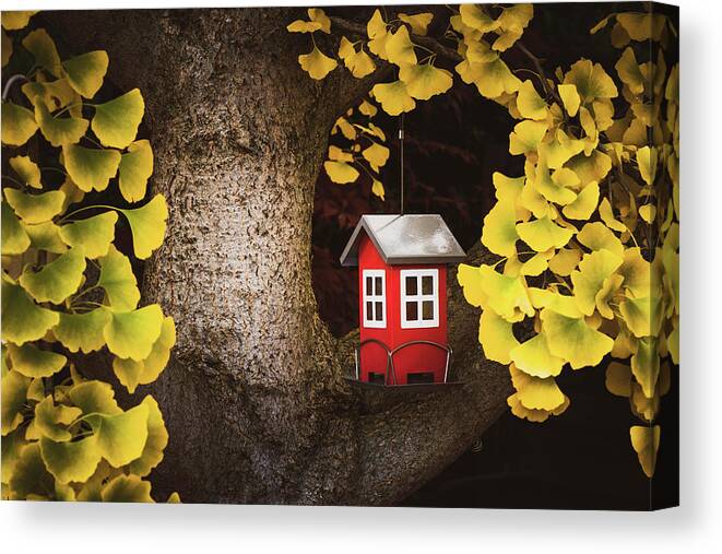 Autumn Canvas Print featuring the photograph The Red Refuge by Philippe Sainte-Laudy