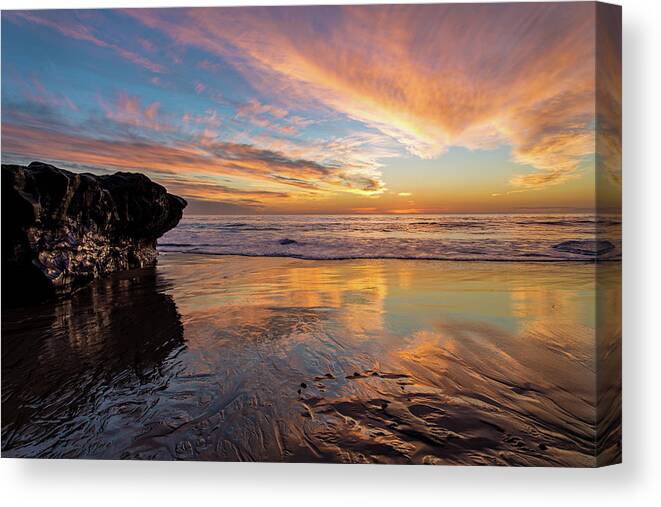 Beach Canvas Print featuring the photograph The Rock at Sunset by Linda Villers
