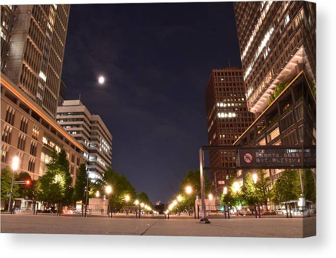 Night Canvas Print featuring the photograph The street at night in Tokyo, Japan	 by Yujun