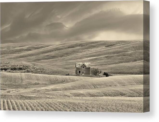 Farm Canvas Print featuring the photograph The Vast Forgotten- Farmhouse on the vast ND prairie by Peter Herman