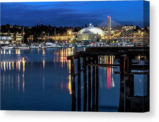 Thea Canvas Print featuring the photograph Thea Foss and T-Dome Blue Hour by Rob Green