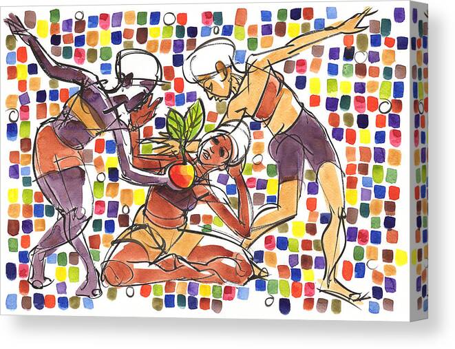 Life Drawing Canvas Print featuring the painting Three Wise Humans Who Found the Key to Survival by Judith Kunzle