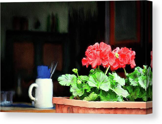 Restaurant Window Canvas Print featuring the mixed media Through the restaurant window, Germany by Tatiana Travelways
