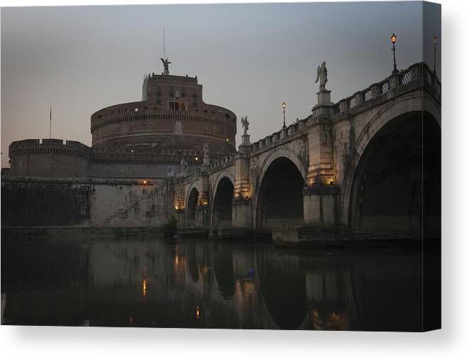 Arch Canvas Print featuring the photograph Tiber, bridge and Castel Sant'Angelo by Adriano Ficarelli