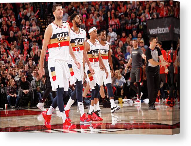 Nba Pro Basketball Canvas Print featuring the photograph Tim Frazier and Anthony Davis by Cameron Browne