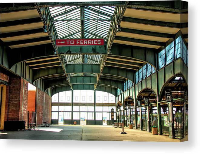 Central New Jersey Railroad Terminal Canvas Print featuring the photograph To The Ferries by Kristia Adams