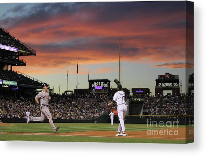 Todd Helton Canvas Print featuring the photograph Todd Helton and Buster Posey by Doug Pensinger
