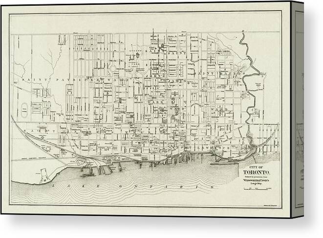 Toronto Canvas Print featuring the photograph Toronto Canada Vintage City Map 1880 by Carol Japp