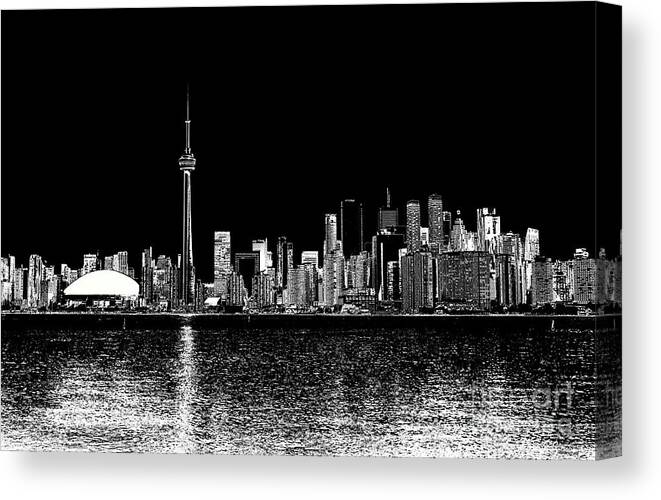 Toronto Canvas Print featuring the digital art Toronto Ontario Canada Black and white Skyline Photo 187 by Lucie Dumas