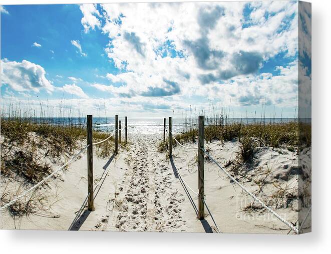 Footprints Canvas Print featuring the photograph Trail of Footprints to the Beach by Beachtown Views
