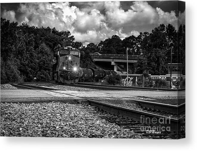 Trains Canvas Print featuring the photograph Train and Tracks in Black-White by DB Hayes