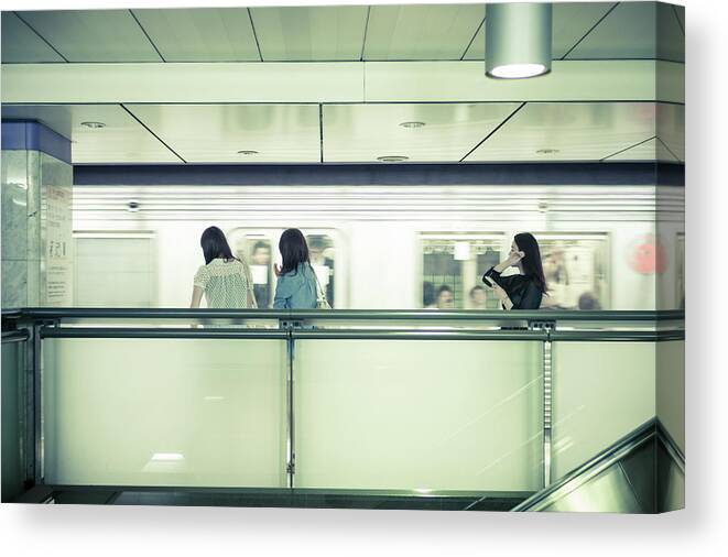Urban Photography Canvas Print featuring the photograph Train Approaching, Tokyo Metro by Eugene Nikiforov