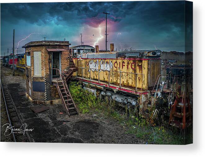  Canvas Print featuring the photograph Train Graveyard by Brian Jones