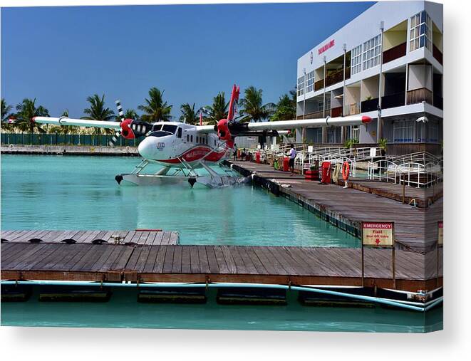 Maldives Canvas Print featuring the photograph Trans Madivian Airways Airport by Neil R Finlay