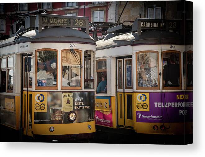 Alfama Canvas Print featuring the photograph Transportation tram at alfama area Lisbon city in Portugal by Michalakis Ppalis
