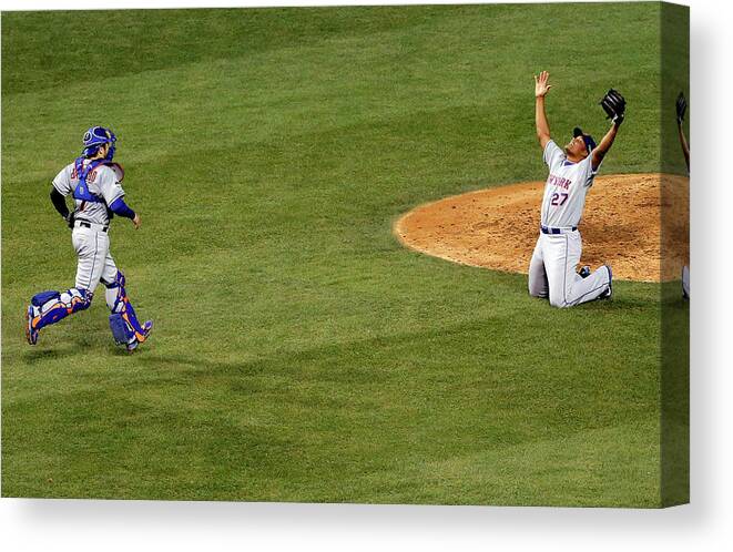 People Canvas Print featuring the photograph Travis D'arnaud and Jeurys Familia by Jon Durr