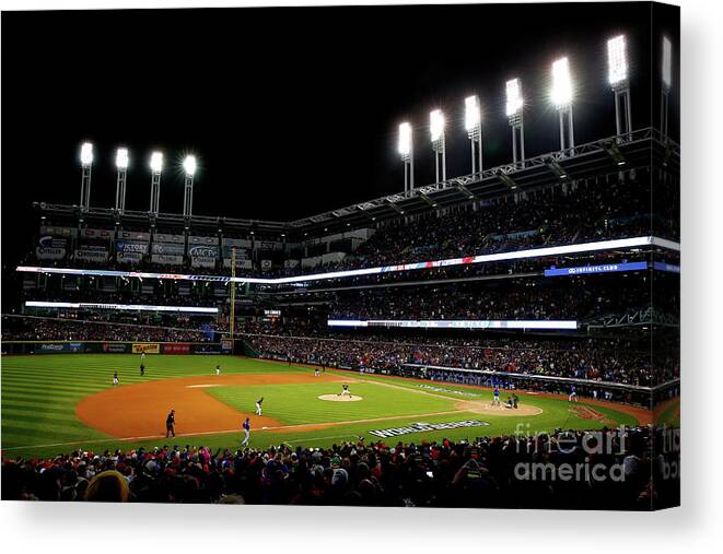 Game Two Canvas Print featuring the photograph Trevor Bauer and Dexter Fowler by Jamie Squire