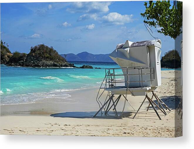 Trunk Canvas Print featuring the photograph Trunk Bay Beach Beautiful Blue Water Saint John Lifeguard House by Toby McGuire
