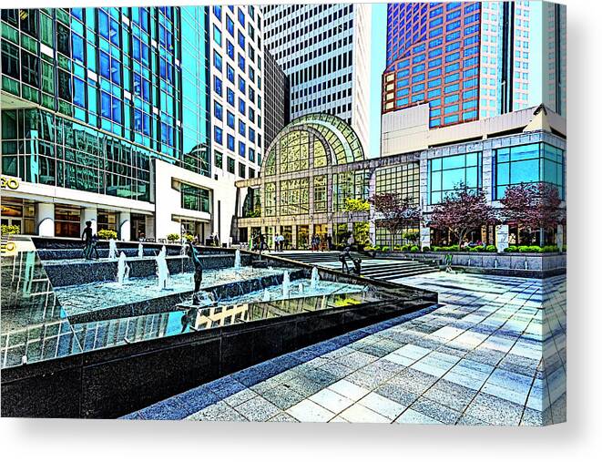 Architectural-photographer-charlotte Canvas Print featuring the digital art Tryon Street - Uptown Charlotte by SnapHappy Photos