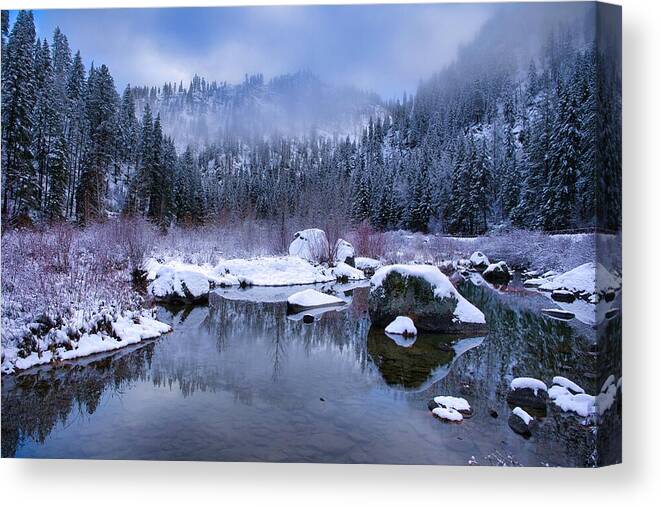 Tumwater Winter Mood Canvas Print featuring the photograph Tumwater winter mood by Lynn Hopwood