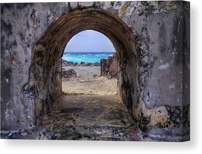 Cozumel Canvas Print featuring the photograph Tunnel to the Caribbean at Faro Celarain Lighthouse in Cozumel Mexico by Peter Herman