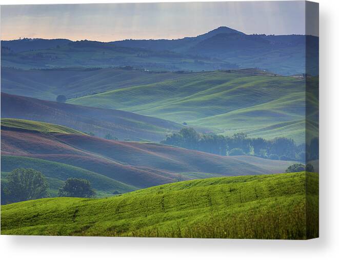 Background Canvas Print featuring the photograph Tuscany foggy morning hill landscape by Mikhail Kokhanchikov