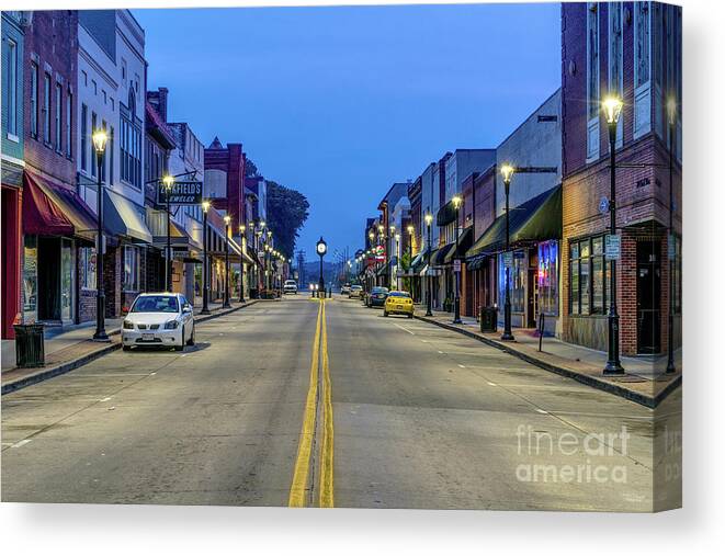 Cape Girardeau Canvas Print featuring the photograph Twilight In Downtown Cape Girardeau by Jennifer White