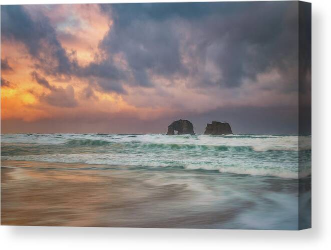 Oregon Canvas Print featuring the photograph Twin Rocks Sunrise Storm by Darren White