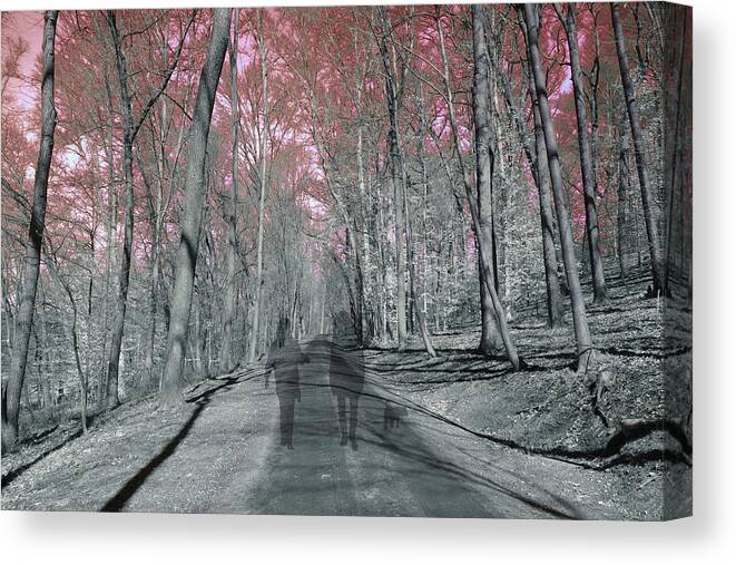 Woods Canvas Print featuring the digital art Two Ghosts Walking Dog by Russ Considine