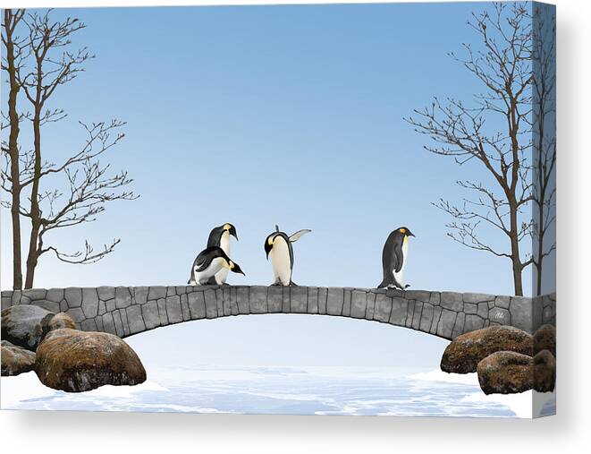 Penguins Canvas Print featuring the digital art Under the ice by Moira Risen