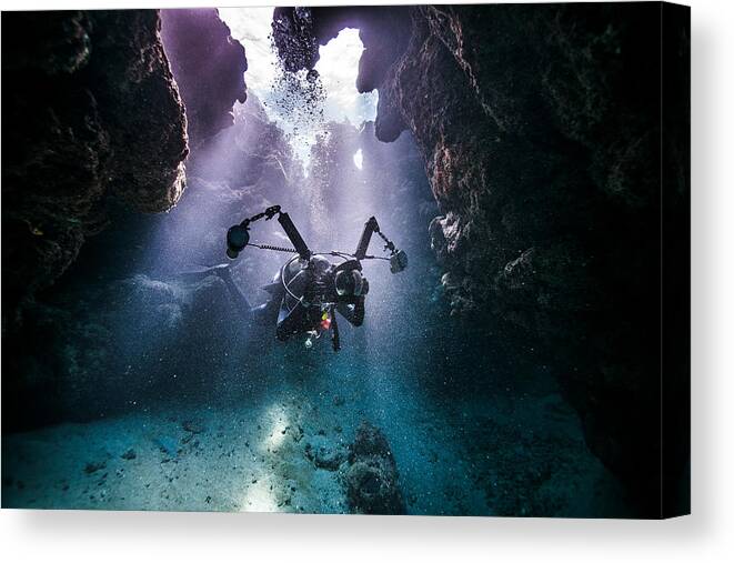 Extreme Terrain Canvas Print featuring the photograph underwater Phtographer by Nudiblue