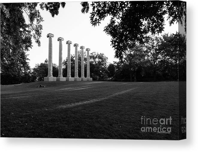 University Of Missouri Canvas Print featuring the photograph University of Missouri Columbia The Columns by University Icons