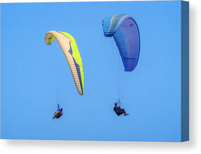 Paragliders Canvas Print featuring the photograph Up, Up and Away 29 5.29.22 by Lindsay Thomson
