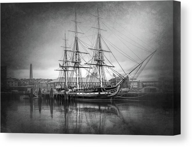 Boston Canvas Print featuring the photograph USS Constitution Boston Black and White by Carol Japp