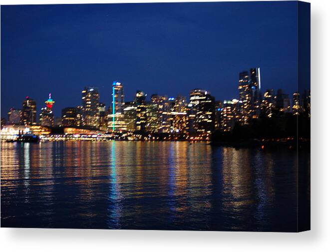 Vancouver Canvas Print featuring the photograph Vancouver Skyline at Night by James Cousineau