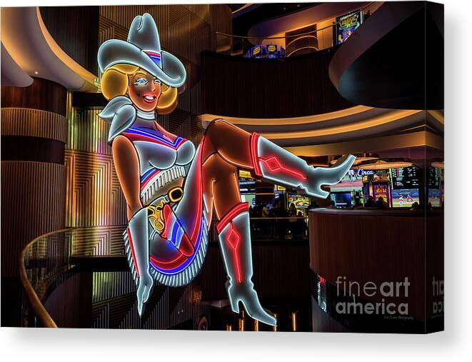 Vegas Vickie Canvas Print featuring the photograph Vegas Vickie Profile Neon Sign Full by Aloha Art