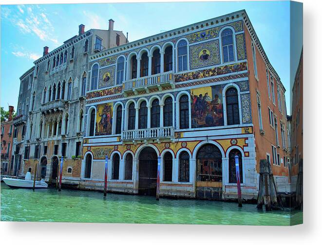 Venice Canvas Print featuring the photograph Venetian Canal House with Murals by Matthew DeGrushe